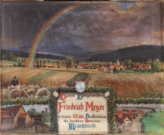 Bild von Mönchsroth mit Regenbogen und Feldern